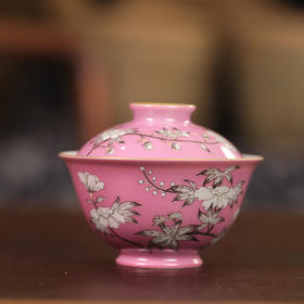 【忘言】胭脂红芙蓉茶碗 盖碗 曰何文人器