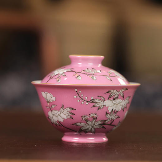 【忘言】胭脂红芙蓉茶碗 盖碗 曰何文人器 商品图0