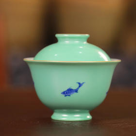 【忘言】青花五鱼纹茶盖碗 曰何文人器