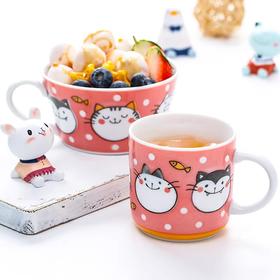 日本进口美浓烧陶瓷餐具馋嘴猫饭碗面汤碗甜品盘碟儿童牛奶马克杯美浓烧卡通猫熊猫系列散件
