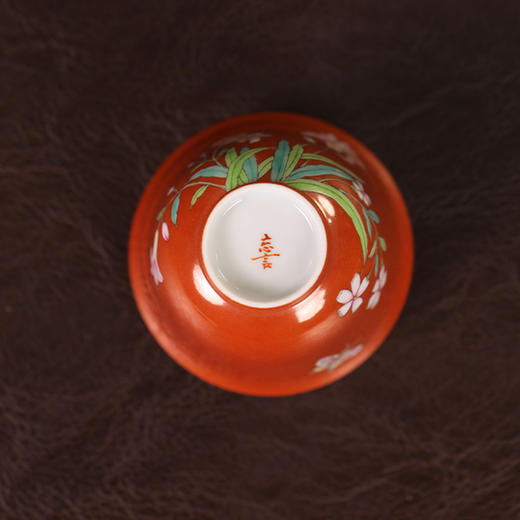【忘言】矾红粉彩萱草纹小茶碗 盖碗 曰何文人器 商品图5