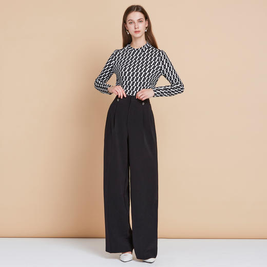 EITIE爱特爱气质通勤休闲裤女宽松显瘦高腰阔腿长裤秋季新款C2505814 商品图2