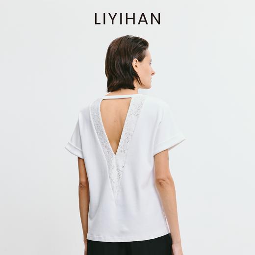 LIYIHAN 2025夏季新款通勤白色T恤女蕾丝短袖设计感小众露背上衣 商品图1