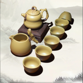 【缺件样品2.5折，仅1套，非质量不退换】玄雕窑-福禄套装紫砂壶全纯手工功夫茶具福禄套装1壶1海4杯