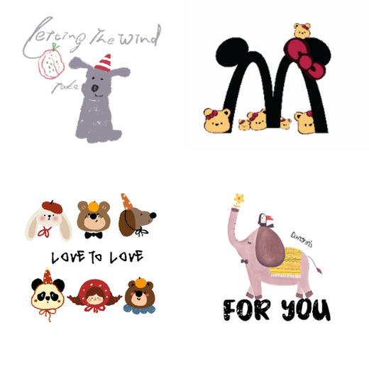 小熊字母M大象卡通动物烫画印花贴新款DIY热转印白墨烫画 商品图0