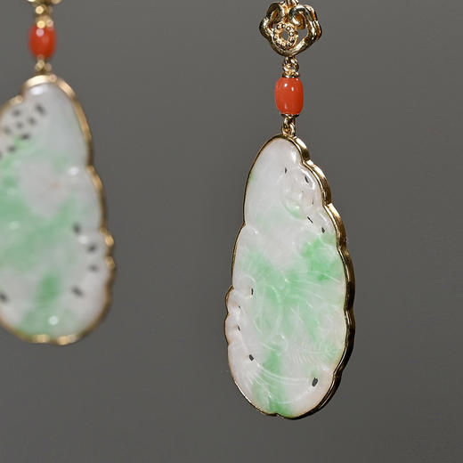 清代翡翠“福在眼前”翠红耳环 商品图2