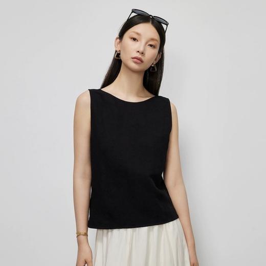 【LONGNVFAIR重磅天丝亚麻花瓣裙+马甲套装】棉麻天丝套装 黑色无袖上衣 减龄温柔风 商品图3