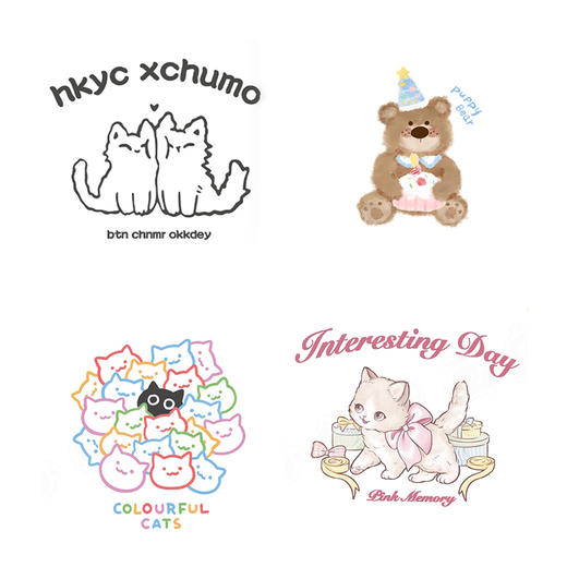 卡通动物小猫烫画印花贴新款DIY热转印胶片A级过粉烫画 商品图0