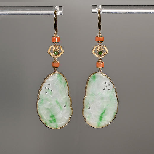 清代翡翠“福在眼前”耳环 商品图0