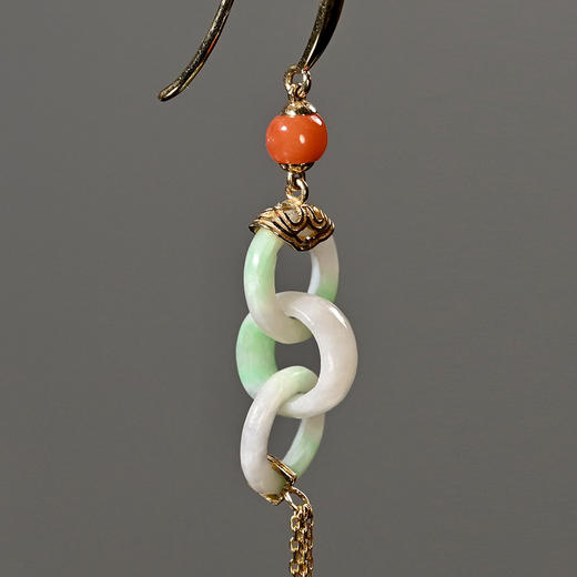 清代翡翠三连环不对称流苏耳环 商品图3