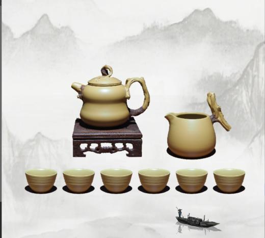 【缺件样品2.5折，仅1套，非质量不退换】玄雕窑-福禄套装紫砂壶全纯手工功夫茶具福禄套装1壶1海4杯 商品图1