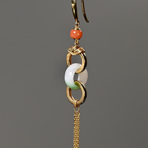 清代翡翠三连环不对称流苏耳环 商品图2