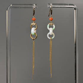 清代翡翠三连环不对称流苏耳环