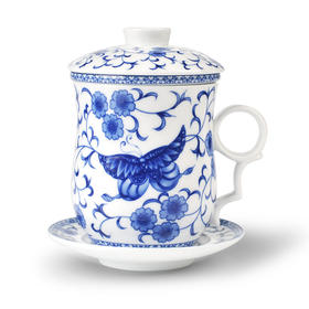 成艺手绘荷花功夫茶具满堂春茶杯满堂春四件杯组蝶舞青韵四件杯组