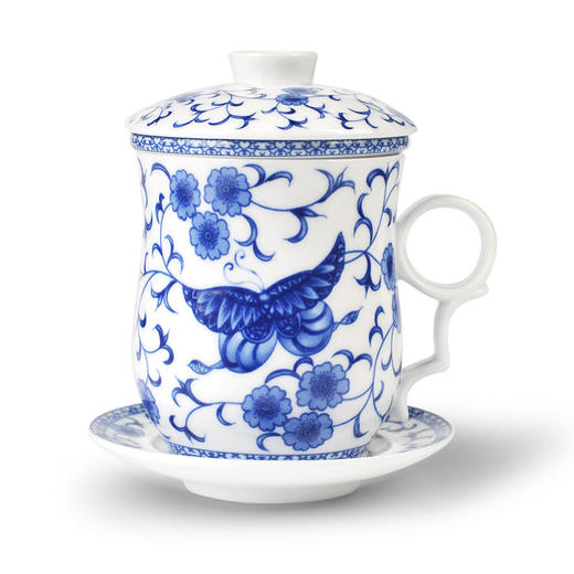 成艺手绘荷花功夫茶具满堂春茶杯满堂春四件杯组蝶舞青韵四件杯组 商品图0