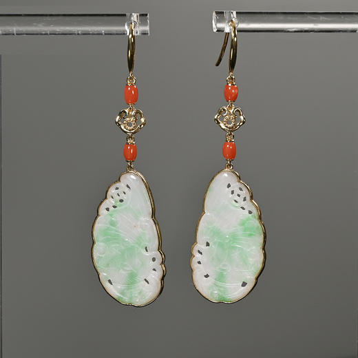 清代翡翠“福在眼前”翠红耳环 商品图0