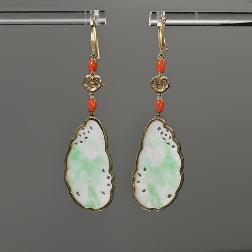 清代翡翠“福在眼前”翠红耳环 商品图1