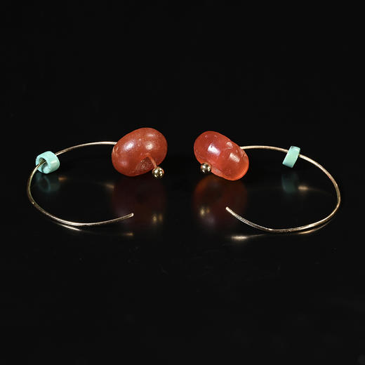 夏家店红玛瑙磨盘珠+战国绿松石潮款耳环 商品图6