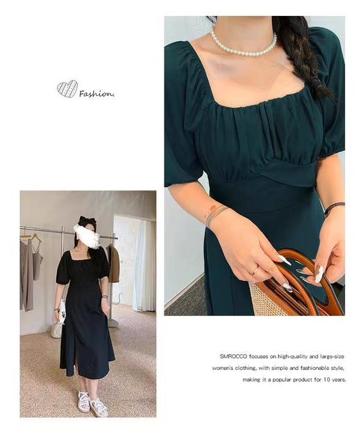 【诗铭洛可】（长款）W597连衣裙方领蜂巢褶公主裙C6-2 商品图3