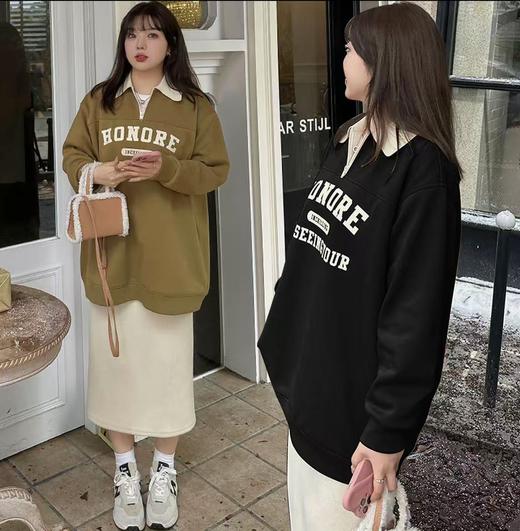 【诗铭洛可】XC7659美式字母宽松拼色翻领卫衣C5-2 商品图0