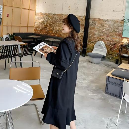 【诗铭洛可】W383复古显瘦木耳边长袖连衣裙鱼尾裙A3-4 商品图2