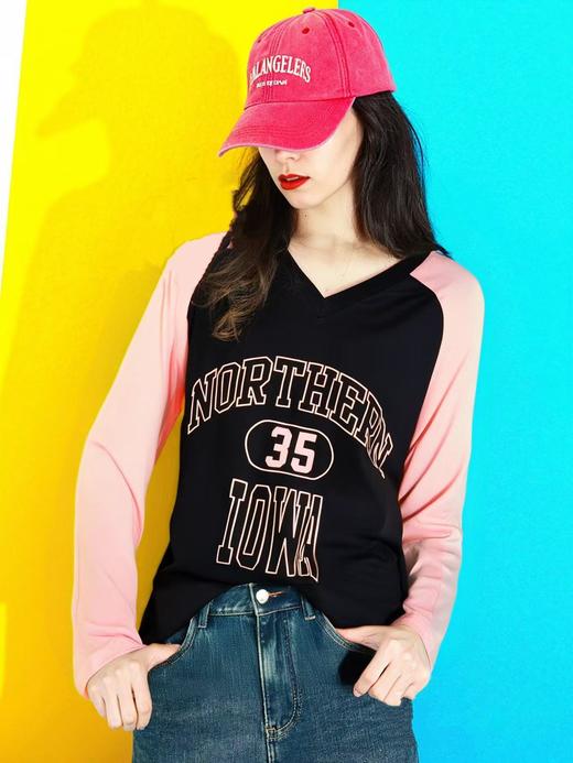 【诗铭洛可】0760V领字母35长袖T恤A16-3 商品图2