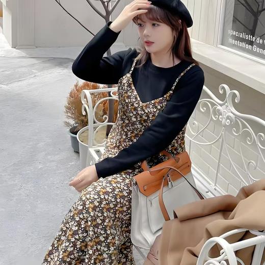 【诗铭洛可】（加绒款）W703连衣裙假两件碎花秋冬裙A1-1 商品图4