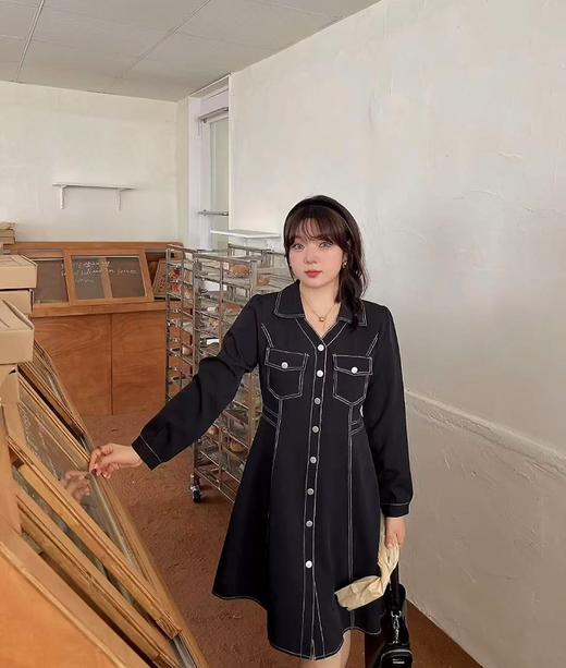 【诗铭洛可】7607明线连衣裙小V裙B22-1 商品图0