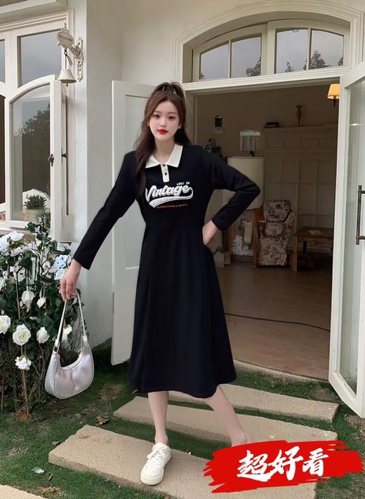 【诗铭洛可】XC7818连衣裙翻领POLO拼色长袖品质裙 商品图0