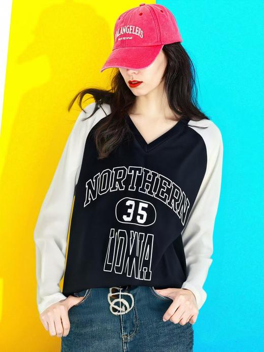 【诗铭洛可】0760V领字母35长袖T恤A16-3 商品图3