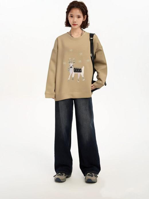 【诗铭洛可】（加绒）1585卫衣麑鹿重工刺绣秋冬A3-1 商品图3