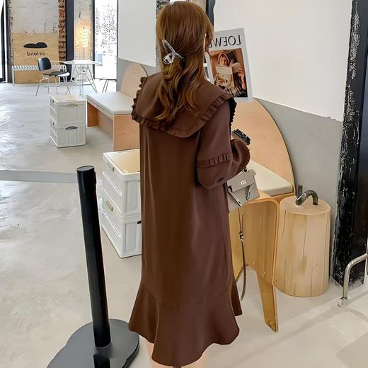 【诗铭洛可】W383复古显瘦木耳边长袖连衣裙鱼尾裙A3-4 商品图3
