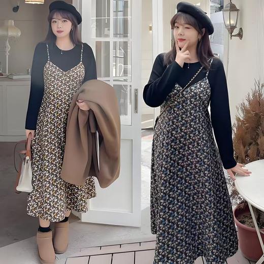 【诗铭洛可】（加绒款）W703连衣裙假两件碎花秋冬裙A1-1 商品图0