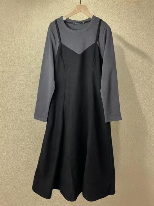 【诗铭洛可】（加绒款）W707长款连衣裙灰拼黑长款裙 商品图1