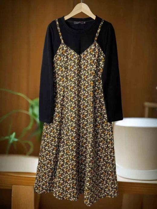 【诗铭洛可】（加绒款）W703连衣裙假两件碎花秋冬裙A1-1 商品图5