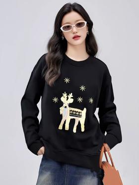 【诗铭洛可】（加绒）1585卫衣麑鹿重工刺绣秋冬A3-1