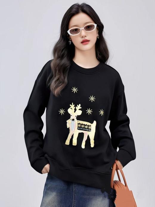 【诗铭洛可】（加绒）1585卫衣麑鹿重工刺绣秋冬A3-1 商品图0