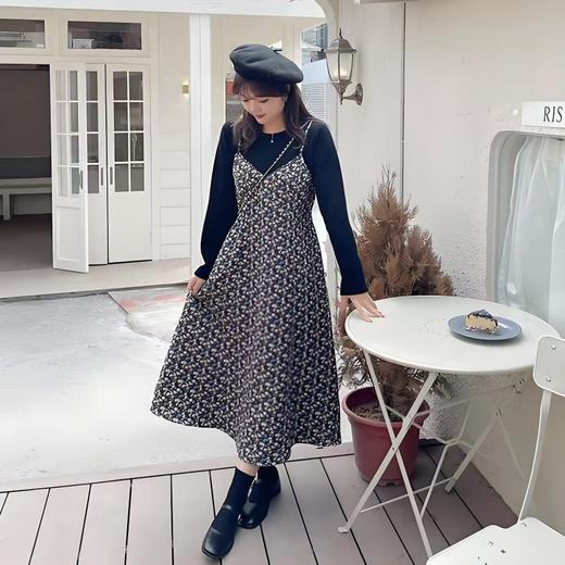 【诗铭洛可】（加绒款）W703连衣裙假两件碎花秋冬裙A1-1 商品图2