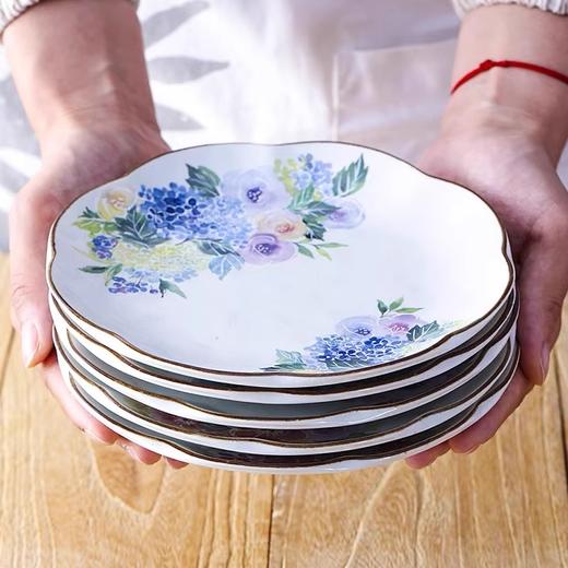 日本进口ceramic和蓝陶瓷甜品碟水果盘日式小吃碟子套装和蓝花音色花边五入盘16.5*2.5cm五入碗11*6.6cm一壶五杯茶具 商品图4