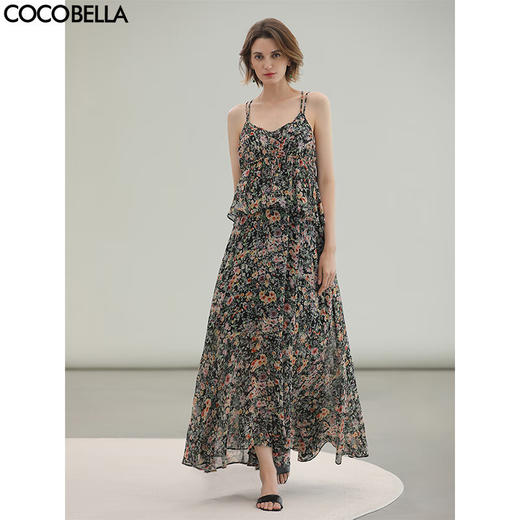 COCOBELLA度假风假两件碎花吊带裙夏女人味大摆连衣裙FR3226 商品图0