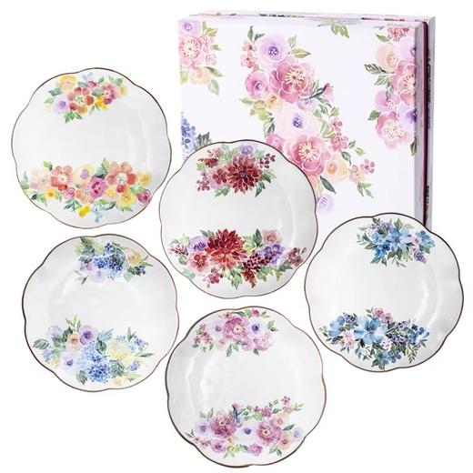 日本进口ceramic和蓝陶瓷甜品碟水果盘日式小吃碟子套装和蓝花音色花边五入盘16.5*2.5cm五入碗11*6.6cm一壶五杯茶具 商品图1