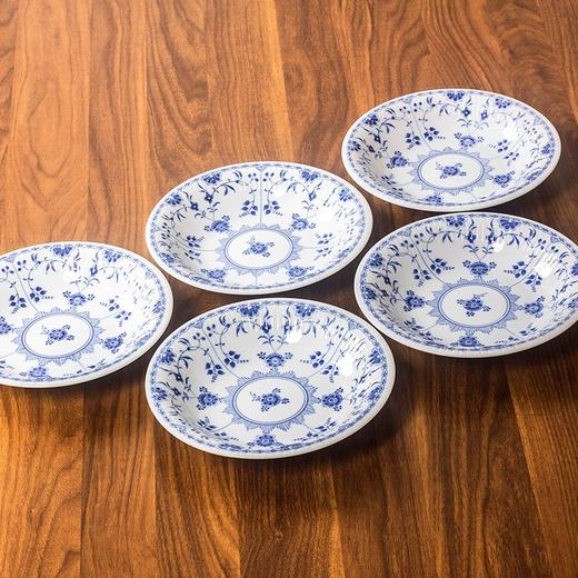 日本进口美浓烧日式青花唐草釉下彩家用复古圆形平盘餐盘饭碗钵子美浓烧青花唐草5入套装 商品图7