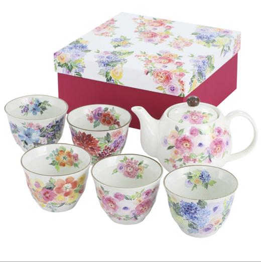 日本进口ceramic和蓝陶瓷甜品碟水果盘日式小吃碟子套装和蓝花音色花边五入盘16.5*2.5cm五入碗11*6.6cm一壶五杯茶具 商品图3