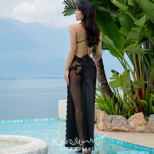 度假风性感露背高开叉真丝长裙  A250317 商品图11