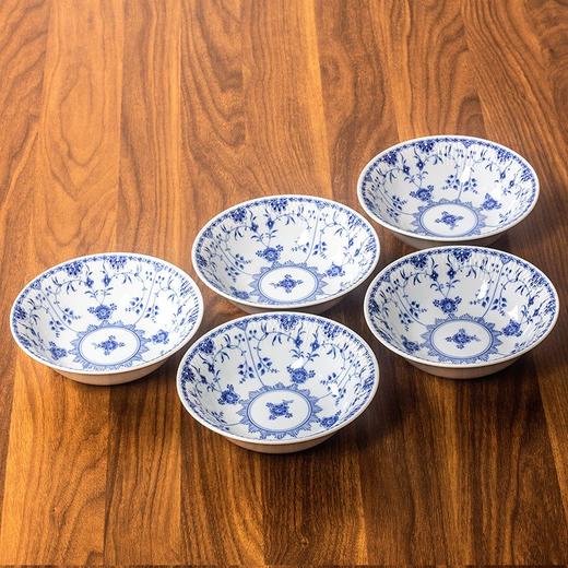 日本进口美浓烧日式青花唐草釉下彩家用复古圆形平盘餐盘饭碗钵子美浓烧青花唐草5入套装 商品图6