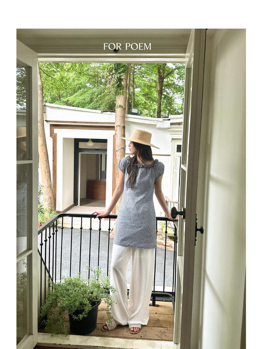 ForPoem 现货 25/SS原创设计纽结花边泡泡袖收腰格子连衣裙 商品图3