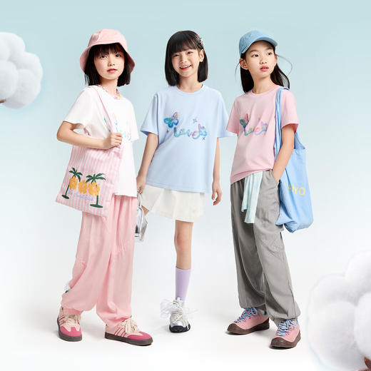 【蝴蝶印花凉感T】女童SORONA凉感圆领短袖T恤甜美上衣夏季新款安奈儿童装EG521042 商品图2