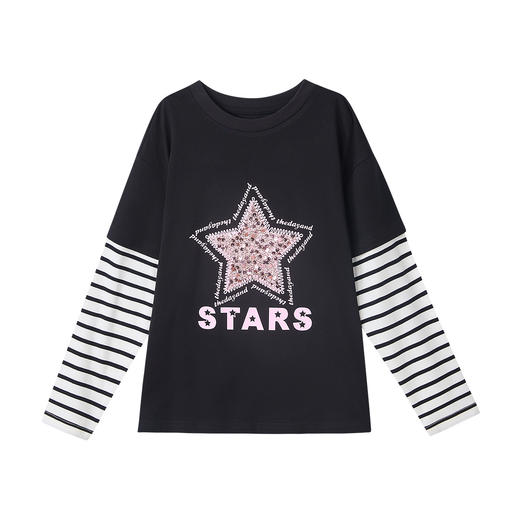 笛莎Deesha 童装女童T恤2025秋新款女童圆领长袖拼接T恤 商品图4