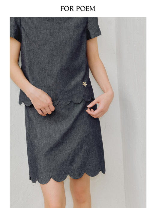 ForPoem 现货 25/SS原创设计100棉牛仔花瓣边半身裙 商品图2