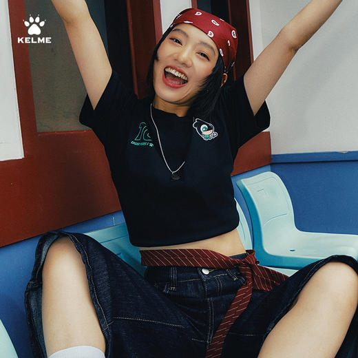 KELME卡尔美短袖T恤男女2025夏季足球时尚运动休闲印花圆领上衣 商品图1